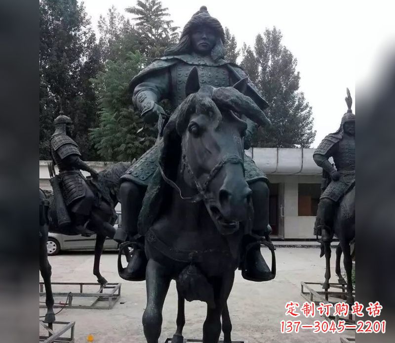 古代將軍騎馬人物銅雕 