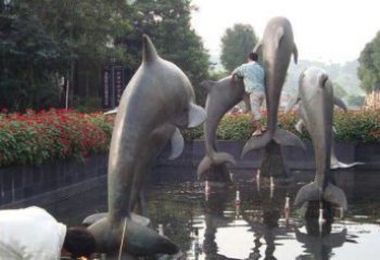 公園海豚動物銅雕