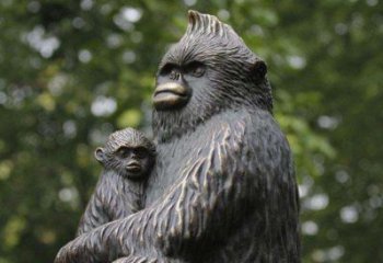 公園母子猿猴銅雕塑