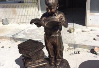 公園人物小孩看書小品銅雕