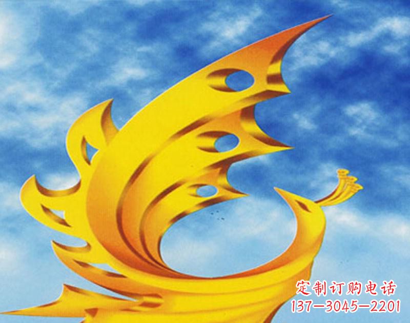 廣場(chǎng)擺u需i高金色的鳳凰雕塑