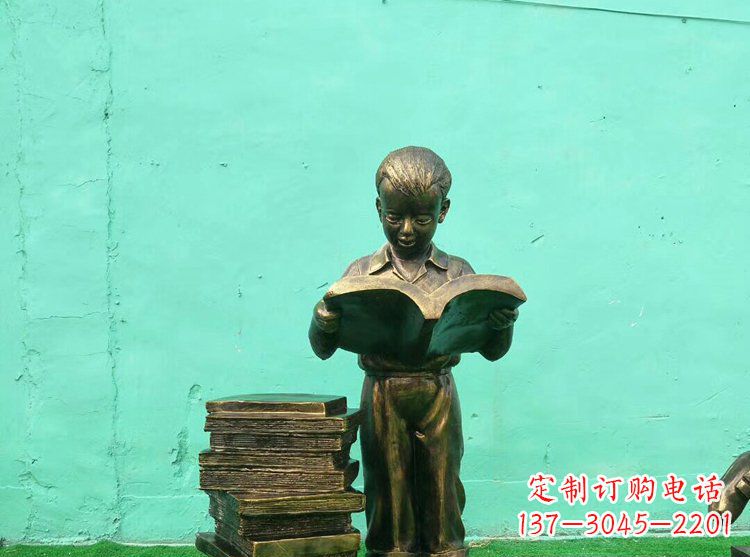 廣場銅雕看書小孩人物雕塑