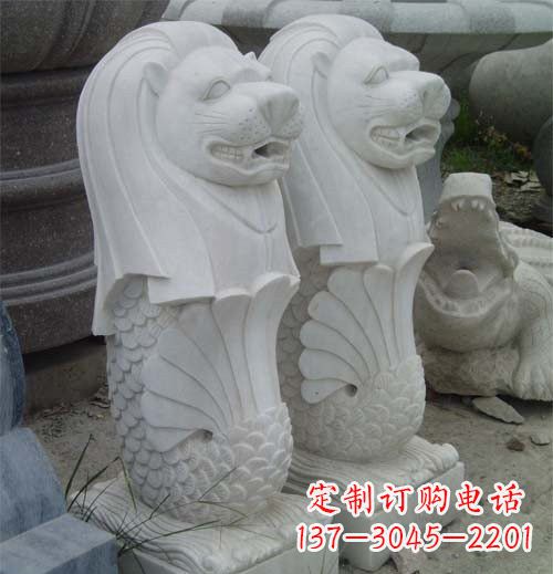 漢白玉公園魚(yú)尾獅雕塑