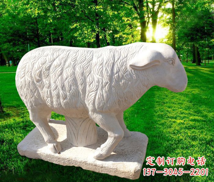 漢白玉山羊公園動物石雕_1