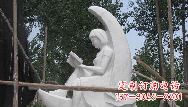 看書的小女孩公園人物漢白玉石雕