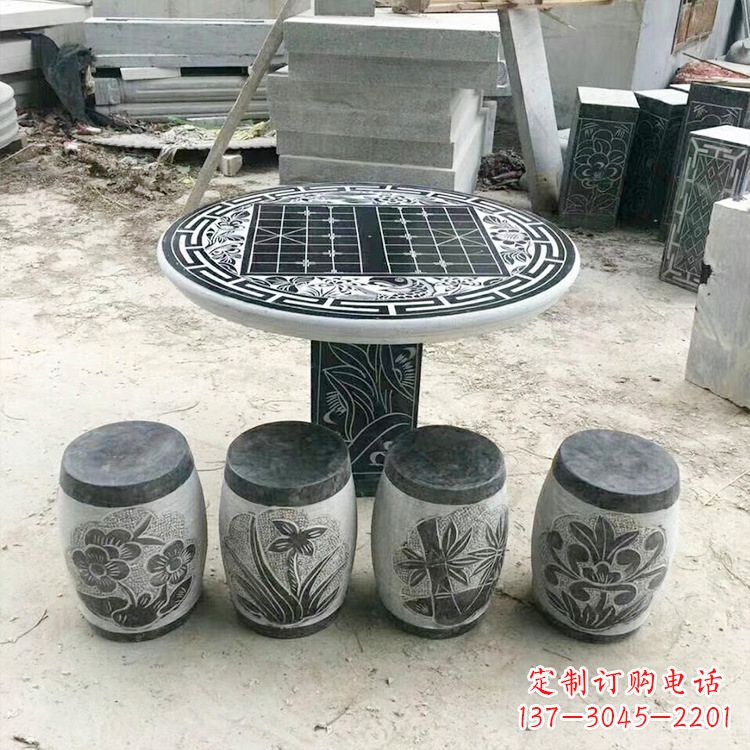 梅蘭竹菊?qǐng)A形石桌凳