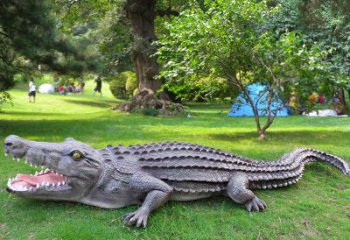 戶外園林景觀仿真玻璃鋼鱷魚雕塑公園水池裝飾擺件