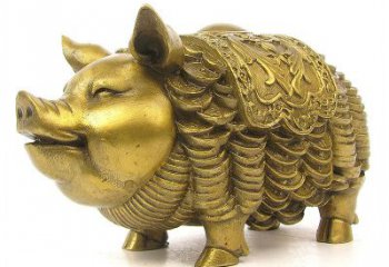 黃銅金豬招財?shù)袼軘[件-企業(yè)商場風水招財動物美陳