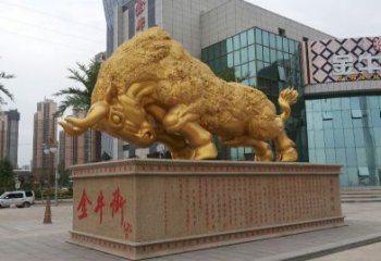 鎏金開荒牛銅雕像，城市街道景觀動物雕塑