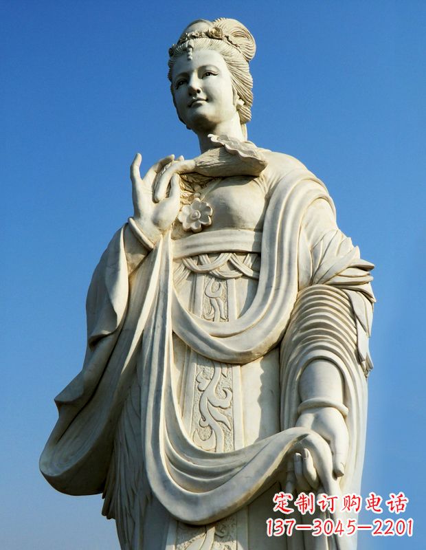 十二花神之七月雞冠花蔡氏漢白玉古代美女雕像