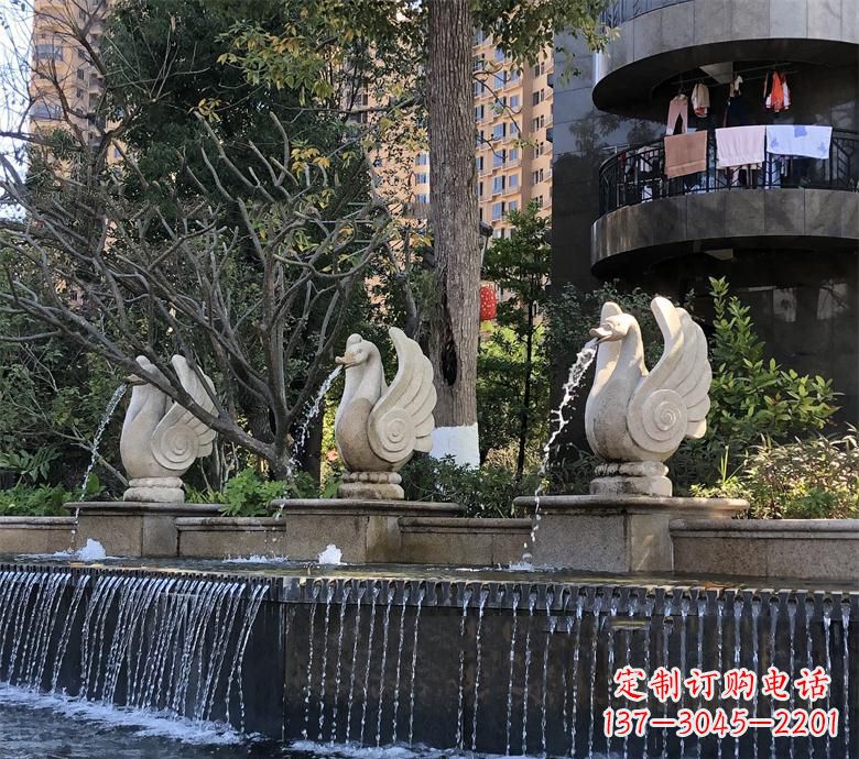 石材噴水鵝 園林動物石雕景觀擺放 水池石天鵝