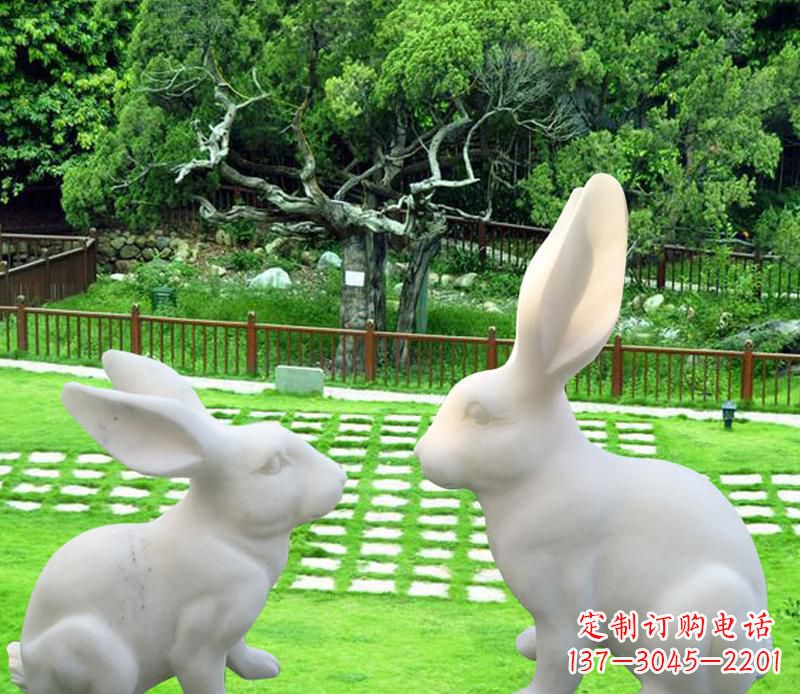 石雕公園動物兔子擺件 