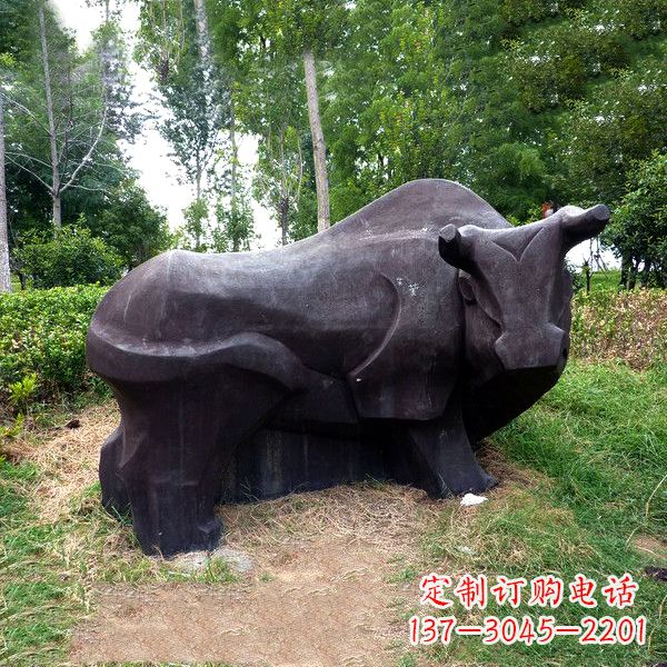 銅雕抽象牛-公園草坪水牛雕塑