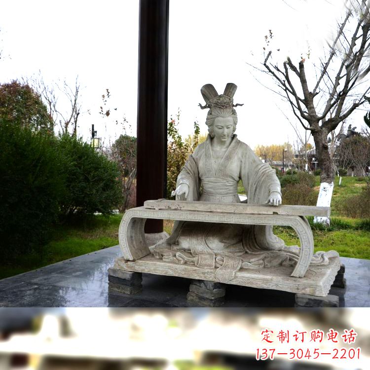 虞姬彈琴雕塑-公園古代人物著名美女情景雕塑