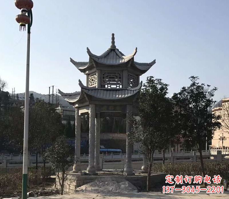 園林仿古雙層石涼亭景觀石雕 (4)