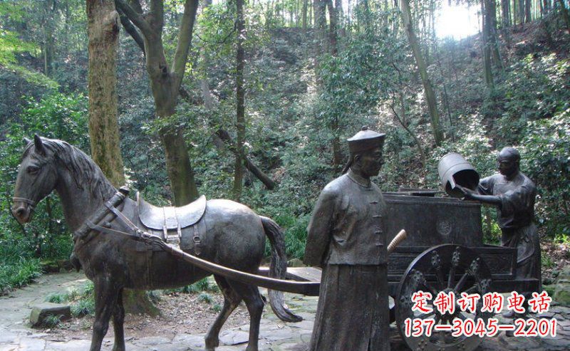 園林清朝士兵和馬車小品銅雕