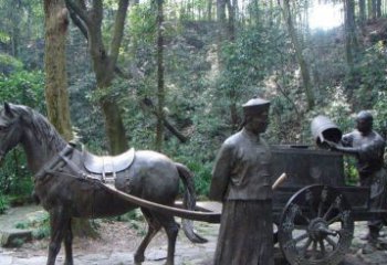 園林清朝士兵和馬車(chē)小品銅雕