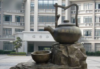 流水茶壺茶杯景觀銅雕